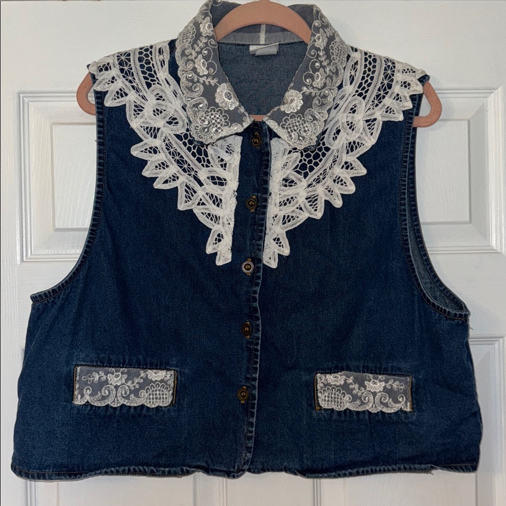 Vintage Denim and Lace Vest Top